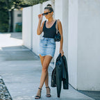 Damen Vintage Denimrock mit hohem Bund und ausgefranstem Saum R&B
