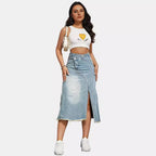Damen Jeansrock mit seitlichem Schlitz und fransigem Saum R&B