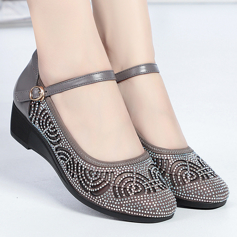 Damen Modische und funkelnde Ballerinas mit verstellbarem Riemen und rutschfester Sohle R&B