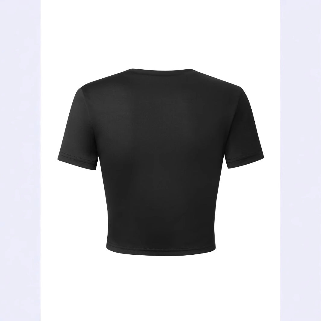 Damen Crop-T-Shirt mit auffälligem Statementdruck R&B