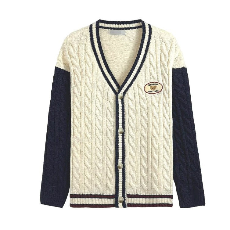 Damen Strickcardigan mit V-Ausschnitt und raffiniertem Muster R&B