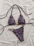 Damen Triangel-Bikini mit verspieltem Karomuster und fruchtiger Applikation R&B
