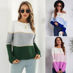 Damen Off-Shoulder Strickpullover mit modernen Farbblock-Design R&B