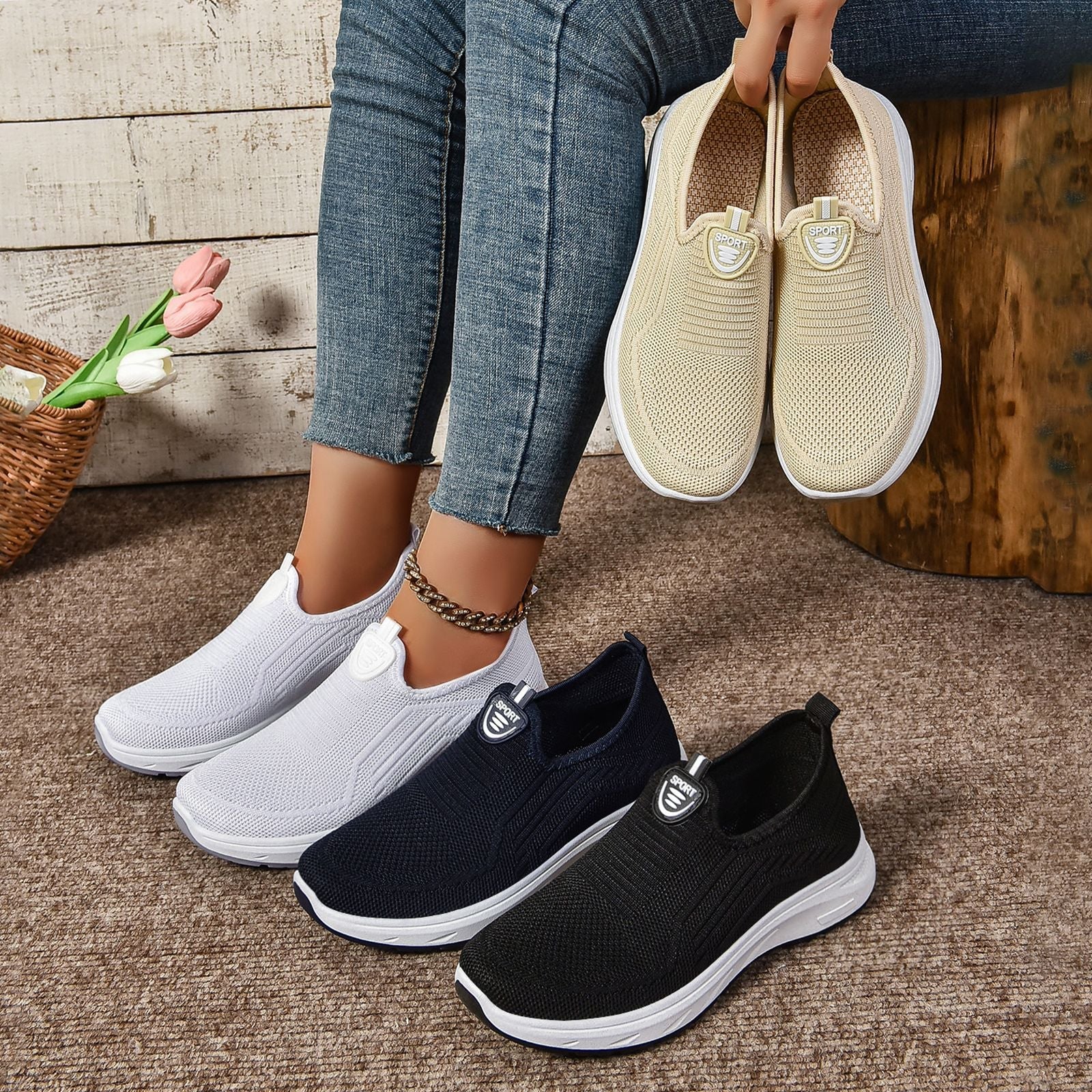 Damen Hochwertige und flexible Slip-On Freizeit-Schuhe R&B