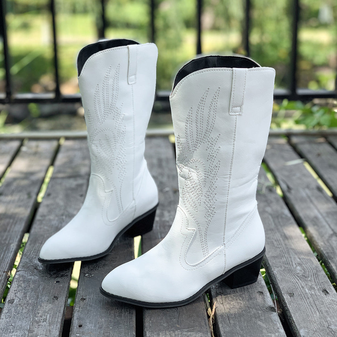 Damen Cowboy-Stiefel mit hohem Absatz und kunstvollen Stickereien R&B