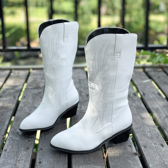 Damen Cowboy-Stiefel mit hohem Absatz und kunstvollen Stickereien R&B