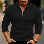 Herren nan taillierter Feinstrickpullover mit kurzem Reißverschluss und Stehkragen R&B