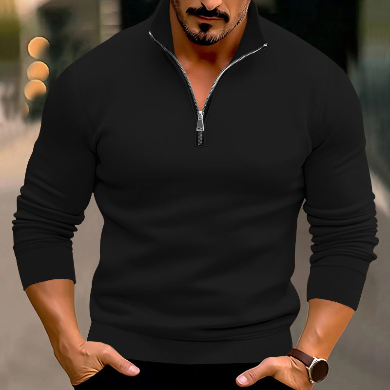 Herren nan taillierter Feinstrickpullover mit kurzem Reißverschluss und Stehkragen R&B