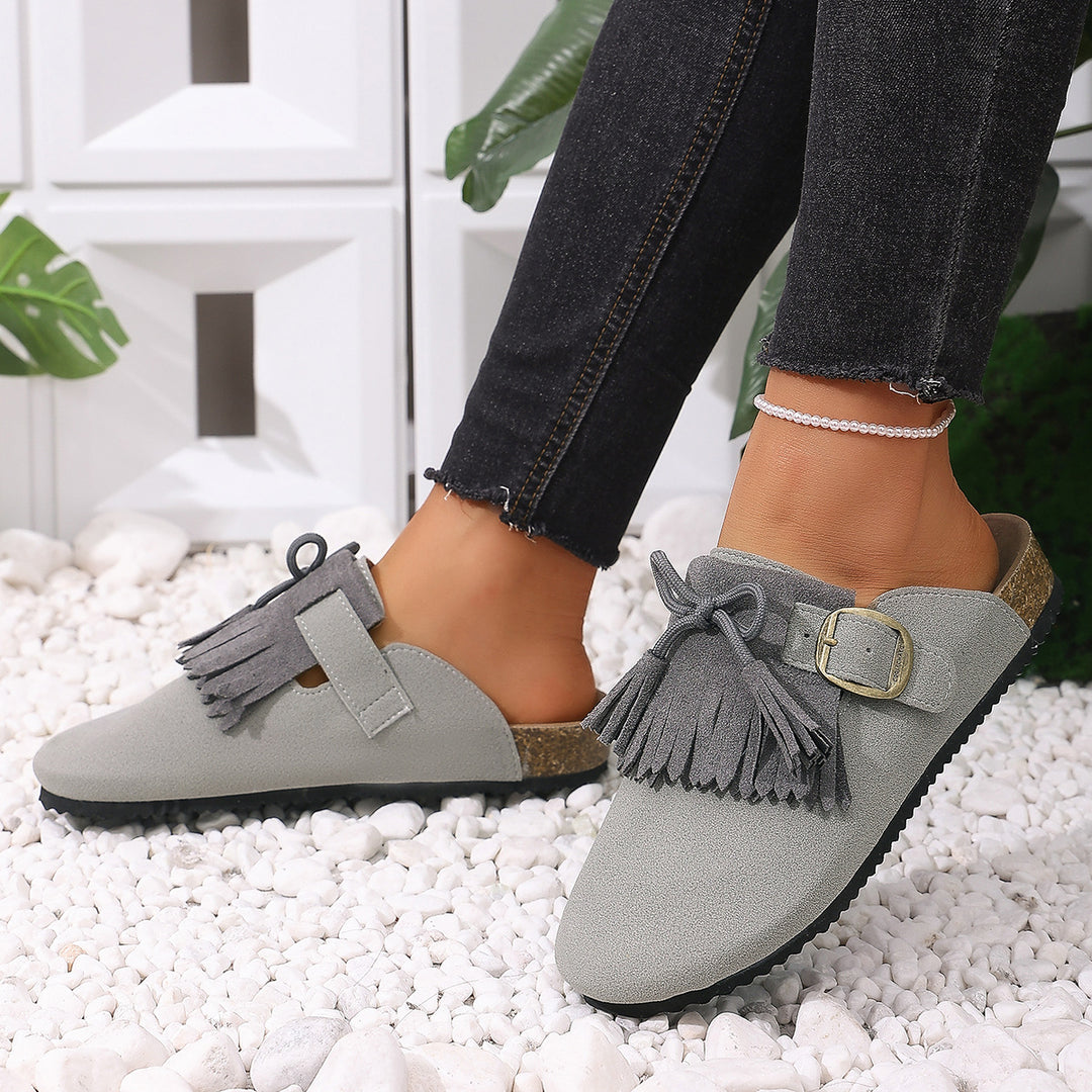 Damen Clogs mit dekorativen Fransen und verstellbarem Schnallenverschluss R&B