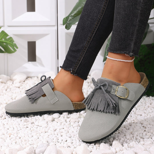 Damen Clogs mit dekorativen Fransen und verstellbarem Schnallenverschluss R&B