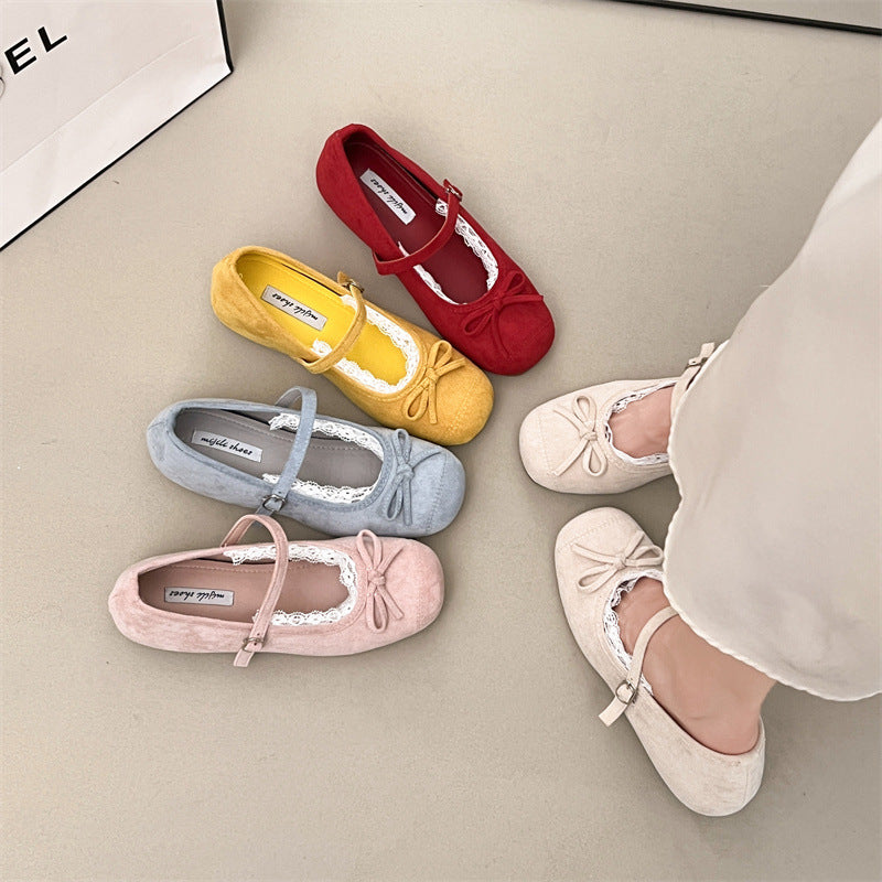 Damen elegante Ballerinas mit feiner Spitzenverzierung und praktischem Schnallenverschluss R&B