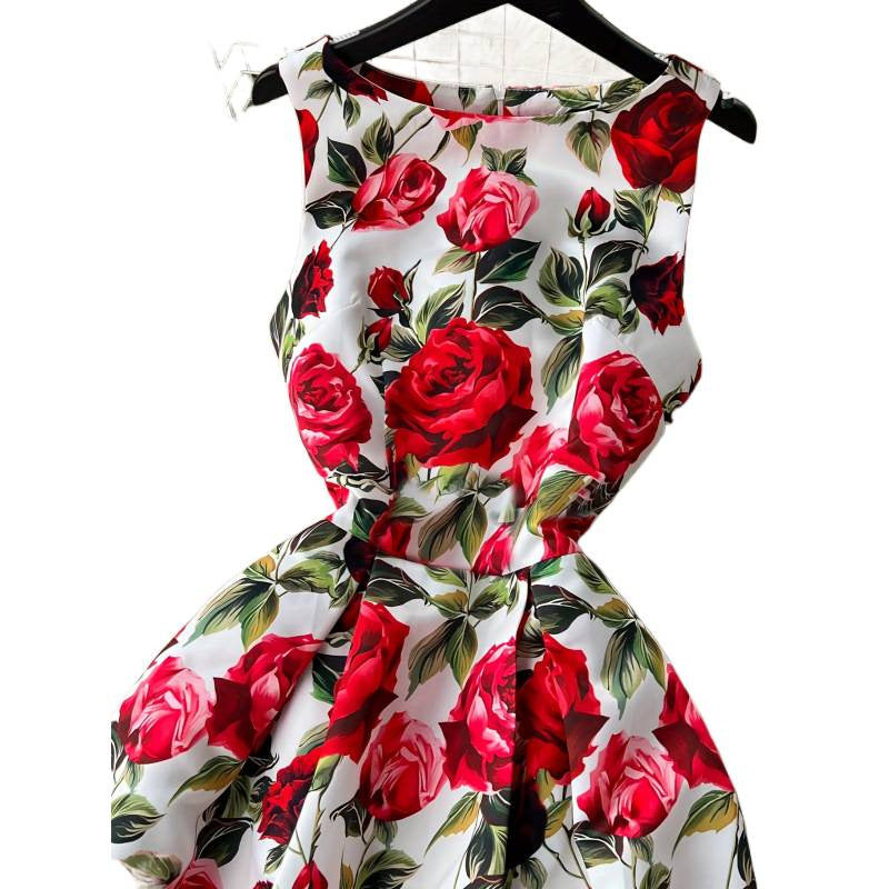 Damen A-Linien Kleid mit floralen Mustern und schwingendem Saum R&B