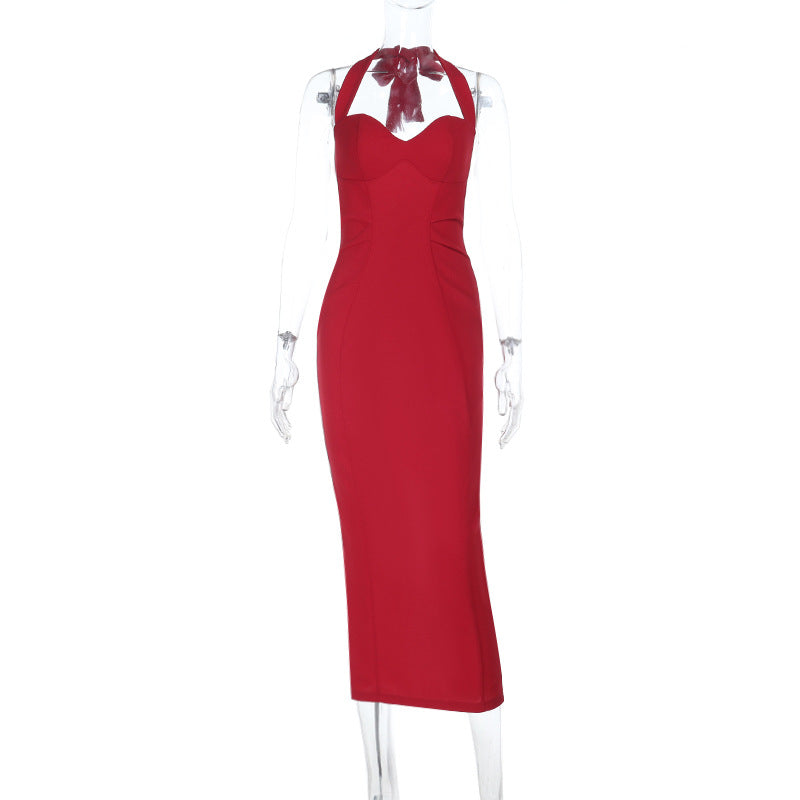Damen figurbetontes Abendkleid mit Halterneck-Design R&B