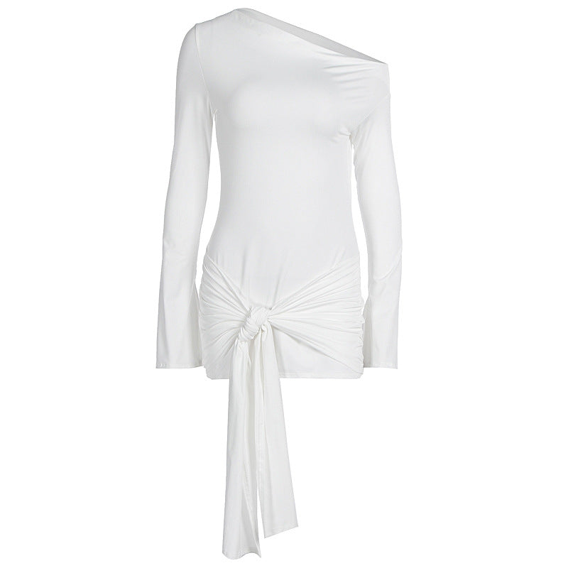 Damen asymmetrisches Wickeloberteil mit dekorativem Knoten R&B