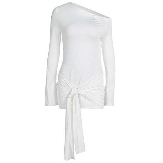 Damen asymmetrisches Wickeloberteil mit dekorativem Knoten R&B
