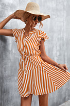 Damen Kurzarm-Kleid im angesagten Streifenlook mit Taillenzug und eleganten Rüschendetails R&B