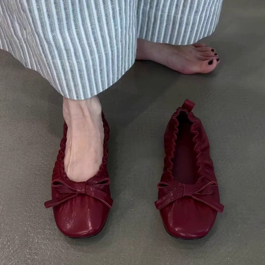 Damen Ballerina-Schuhe mit gerafftem Design und verspieltem Schleifendetail