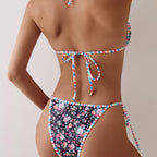 Damen Freizeitschwimmbikini mit floralem Design und verstellbaren BindR&Bändern R&B