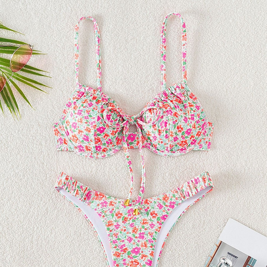 Damen Bikiniset mit modernem Blumenmuster und verstellbaren Trägern R&B