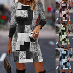 Damen Strickkleid mit modernem geometrischen Muster und langen Ärmeln R&B
