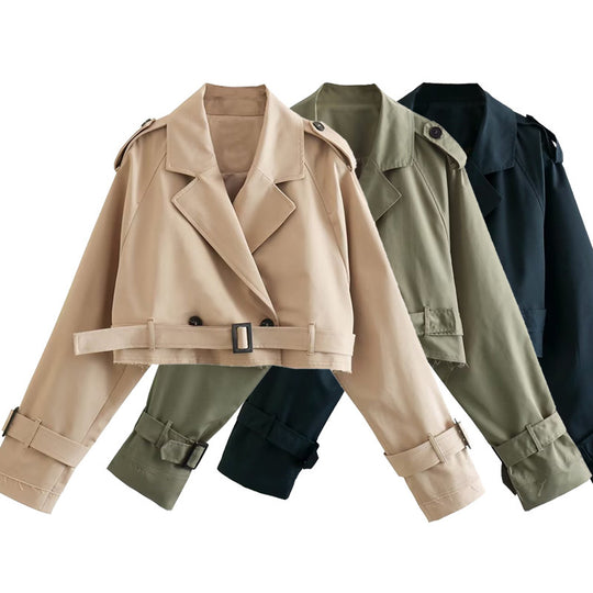 Damen cropped Trenchjacke mit doppelten Knopfdetails R&B