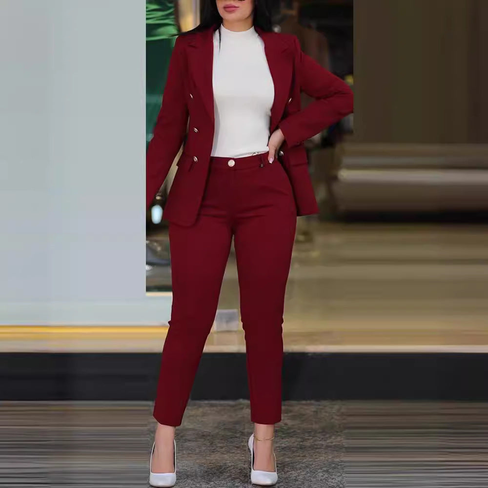 Damen Elegantes Anzug-Set mit tailliertem Blazer und schmalen Hosen R&B