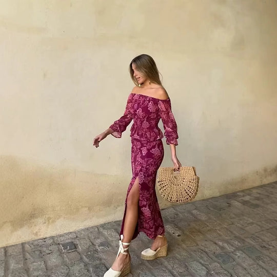 Damen Maxirock mit floralem Design und eleganten Schlitzdetails R&B