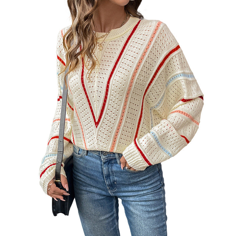 Damen Modischer Strickpullover mit auffälligem Ajourmuster R&B