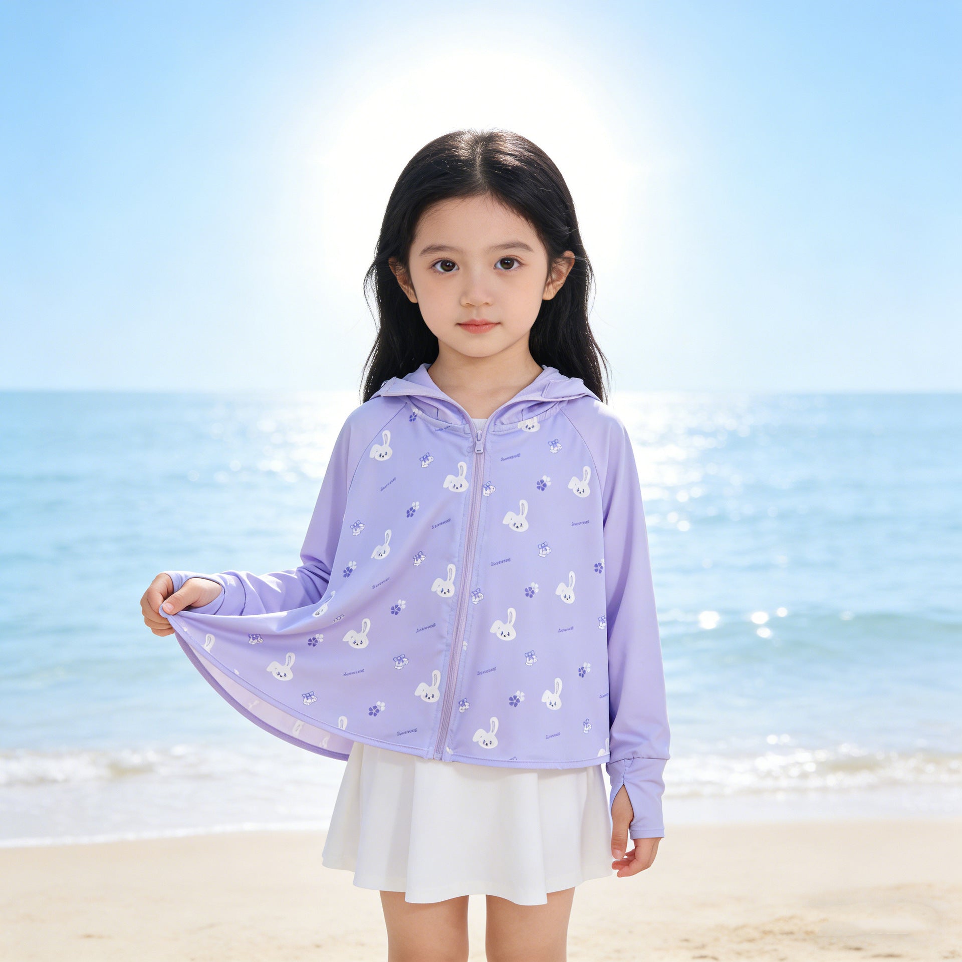Unisex nan UV-Schutz Kapuzen-Cape für Kinder mit asymmetrischem A-Linien-Schnitt und Hasenprint  R&B