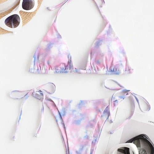 Damen Triangel-Bikini-Set mit modernem Tie-Dye-Design R&B