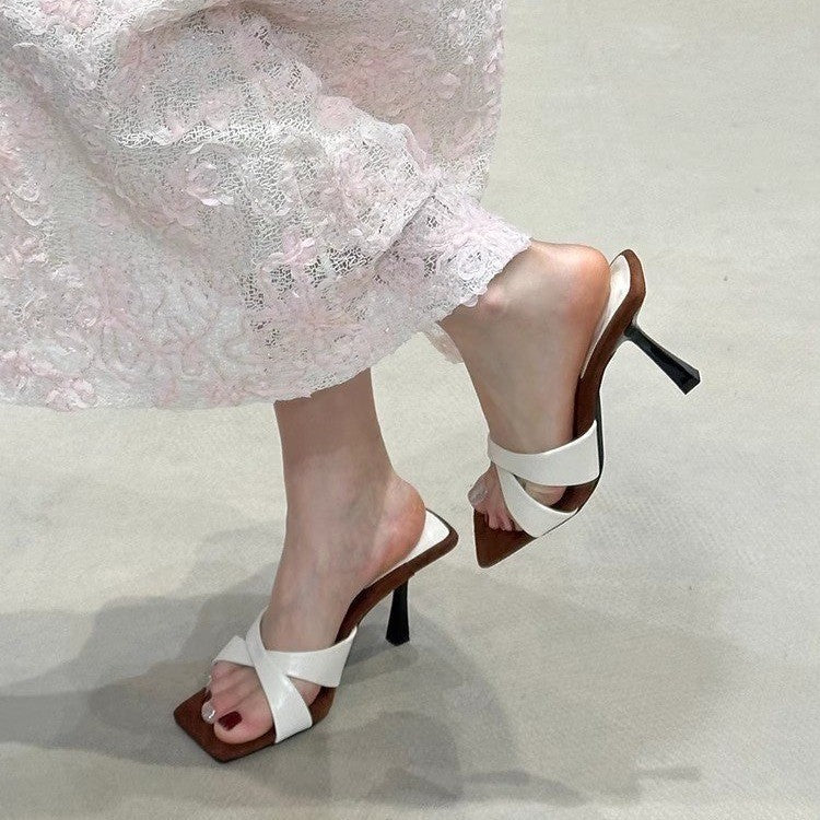 Damen Elegante Slingback Mules mit dekorativem Kreuzriemen und Absatz R&B