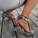 Damen High Heel Sandalen mit modischem Fußdurchblick und buntem Design R&B