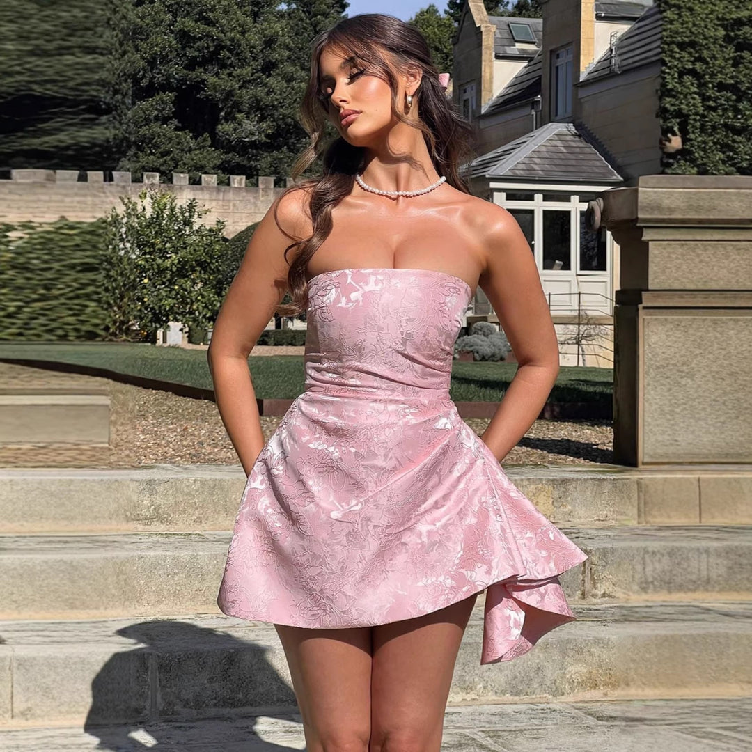Damen Strapless Abendkleid mit asymmetrischem Saum und blütenförmigem Design R&B