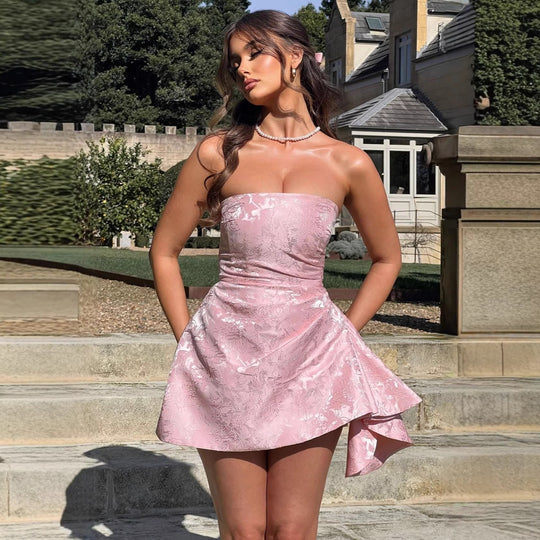 Damen Strapless Abendkleid mit asymmetrischem Saum und blütenförmigem Design R&B