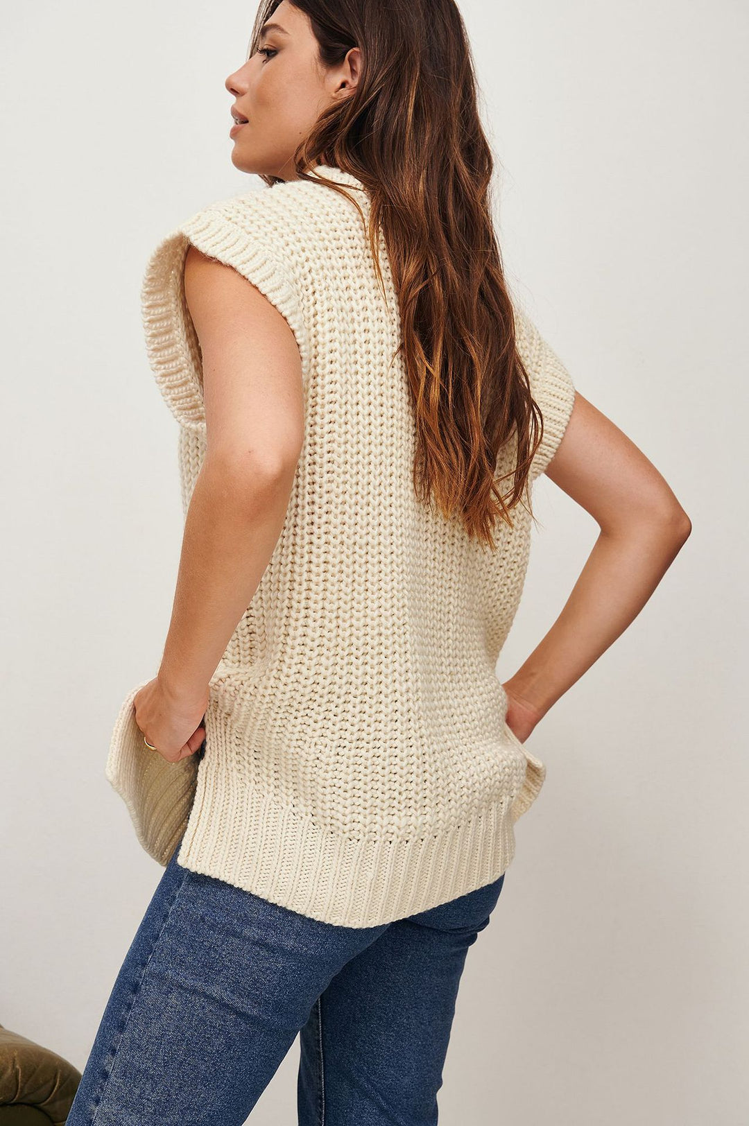 Damen Oversized Strickoberteil aus hochwertiger Baumwolle mit Tasche R&B