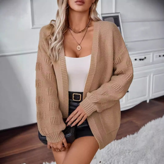 Damen weit geschnittene Strickjacke mit Taschen und strukturiertem Ärmel R&B