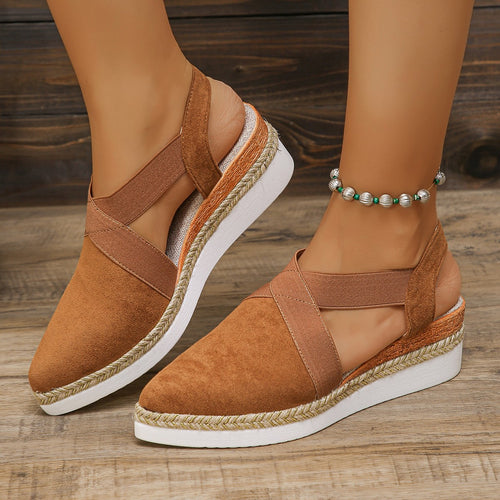 Damen nan Velours-Slingback-Keil mit spitzer Vorderkappe, geflochtenem Juteband und dämpfender Laufsohle R&B