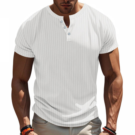 Herren Kurzarm Henley-Shirt mit Streifenmuster und praktischen Knöpfen R&B