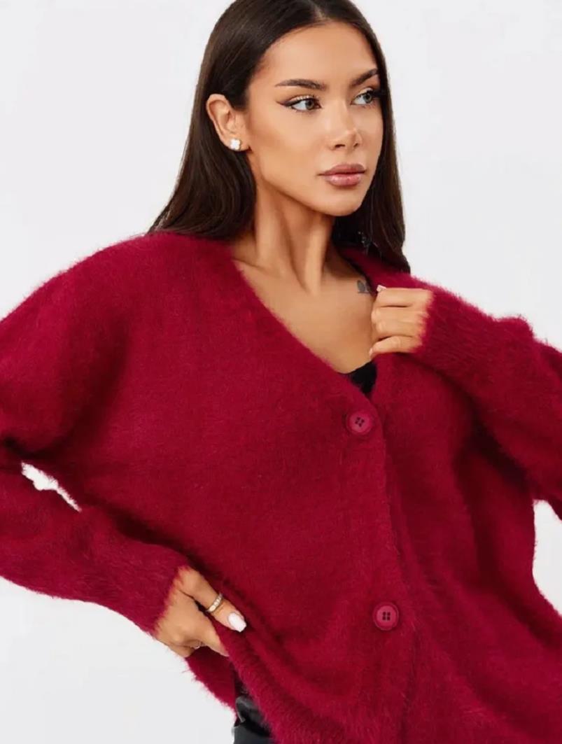 Damen Flauschiger Cardigan mit V-Ausschnitt R&B