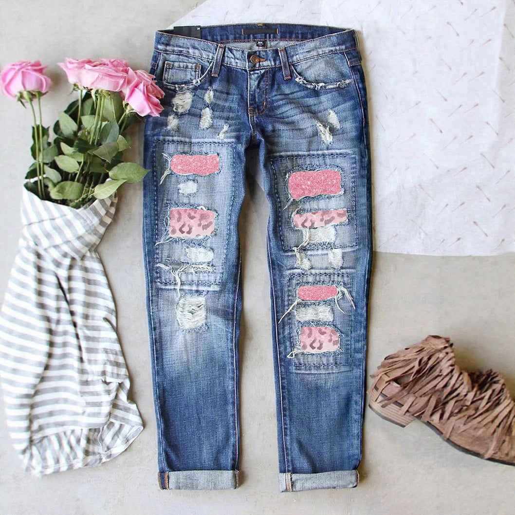 Damen Ripped Jeans mit modischen Patches und lässigem Schnitt R&B