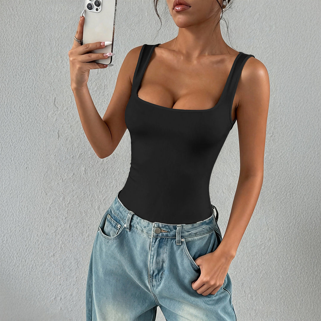Damen eleganter Hochschnitt Badeanzug mit Quadrat-Ausschnitt R&B