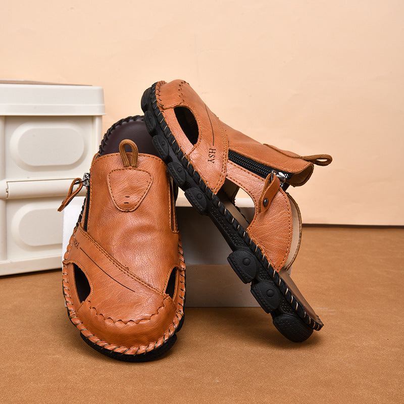 Herren Bequeme Leder-Sandalen mit verstellbarem Riemensystem R&B