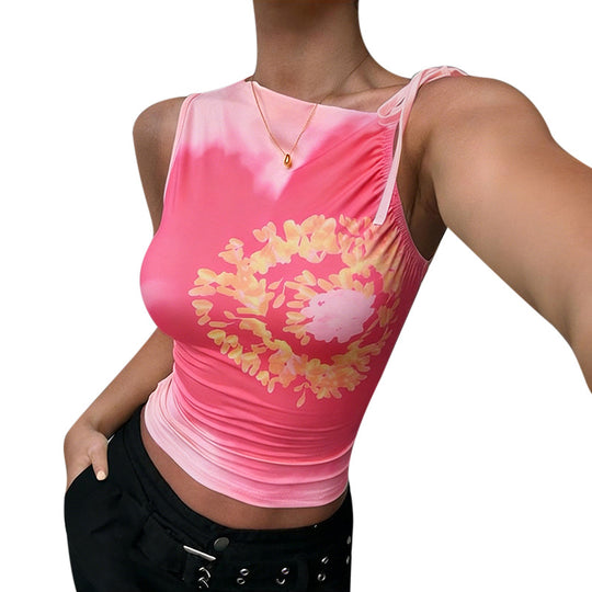 Damen Trägertop mit floralem Design und elastischen Rüschen R&B