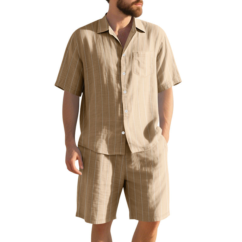 Herren Kurzarm-Pyjama-Set mit dezentem Streifenmuster und praktischer Brusttasche R&B