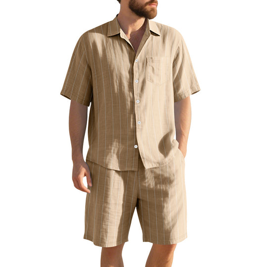 Herren Kurzarm-Pyjama-Set mit dezentem Streifenmuster und praktischer Brusttasche R&B