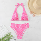 Damen Triangel-Bikini mit elegantem Wickeldetail und modischem Wellenmuster R&B