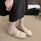 Damen Ballerinas mit modischem Riemchen und goldener Schnalle R&B