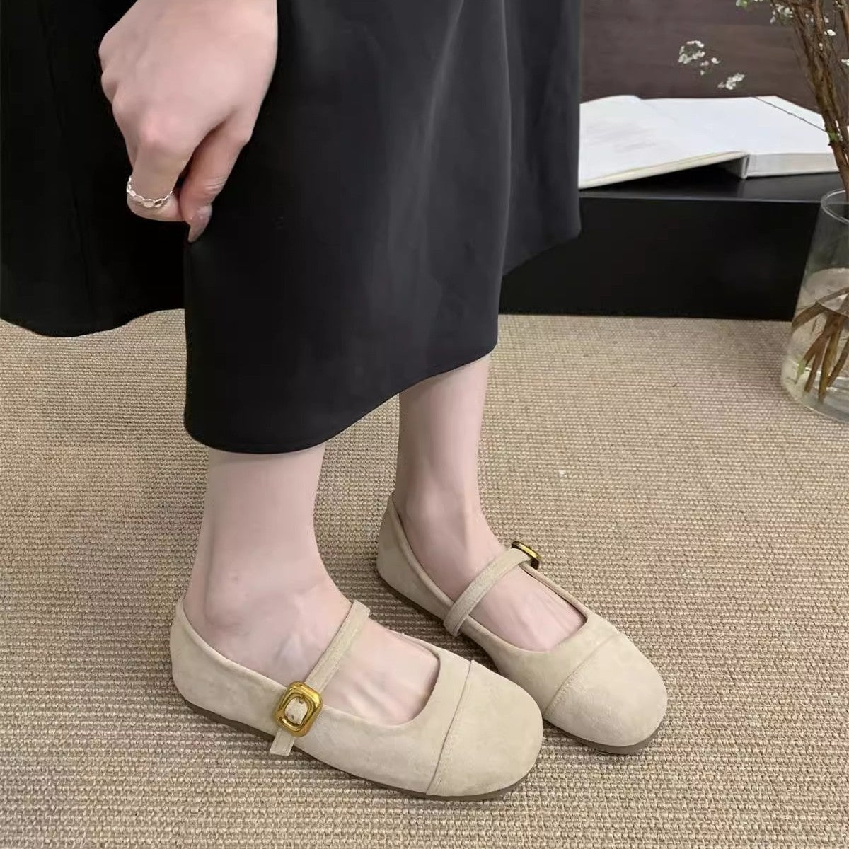 Damen Ballerinas mit modischem Riemchen und goldener Schnalle R&B
