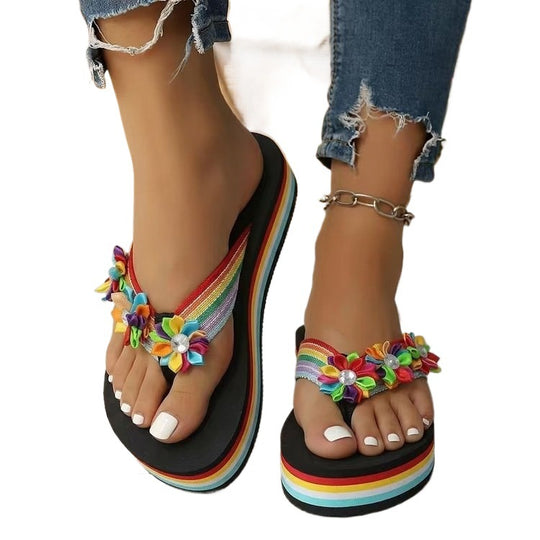 Damen Bequeme Zehentrenner mit buntem Blumenmotiv R&B
