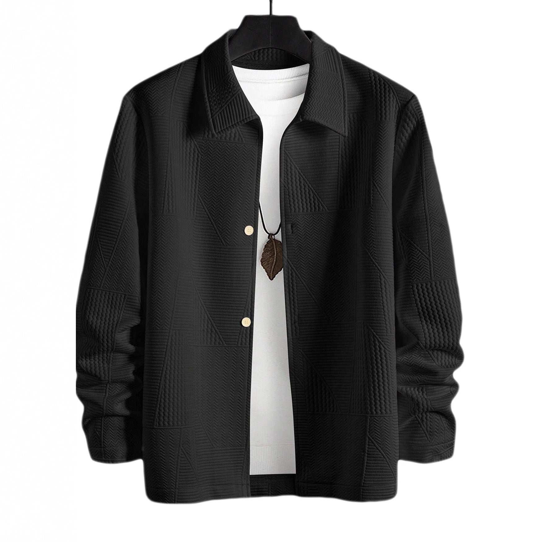 Herren nan strukturierte Shirtjacke im Patchwork-Relief mit Hemdkragen R&B